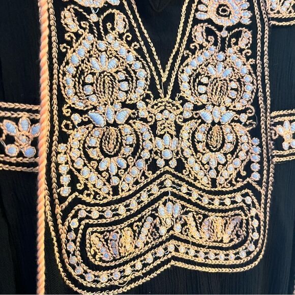 Free People Wind Willow Long Sleeve Peasant Style VNeck Mini Dress Navy Pink XS - Picture 14 of 14